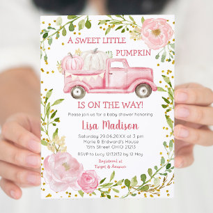 Invitation Automne Citrouille rose Baby shower de camion fill