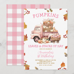 Invitation Automne Citrouille rose Camion fille 1er anniversa