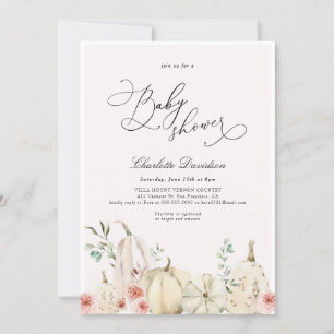 Invitation Automne Citrouille rose douce fille Baby shower