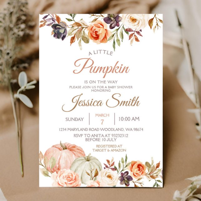 Invitation Automne Citrouille Rustic Floral Baby shower (Créateur téléchargé)