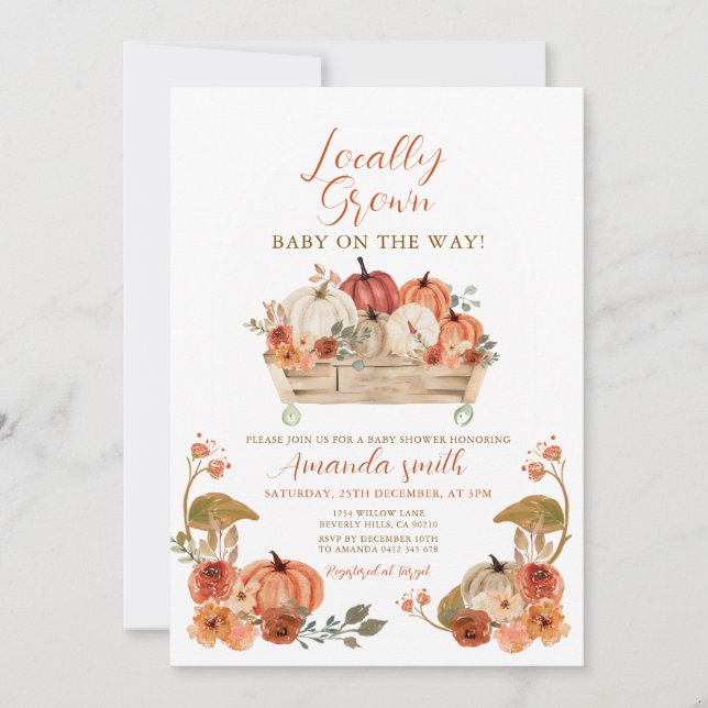 Invitation Automne Citrouille rustique Baby shower cultivé lo (Devant)