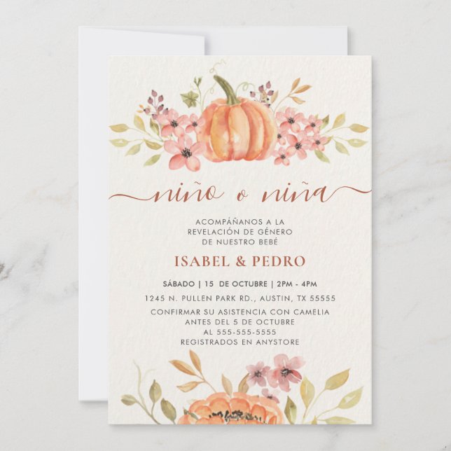Invitation Automne Citrouille Rustique Boho Espagnol Genre Ré (Devant)