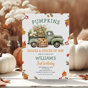 Invitation Automne Citrouille Sage Green Camion Anniversaire 