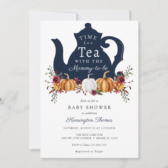 Invitation Automne Citrouille temps pour le Baby shower de th (Devant)