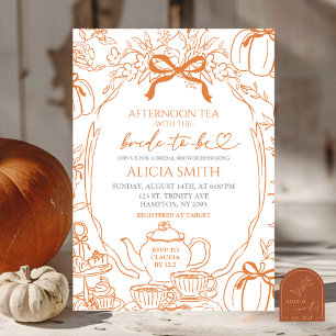 Invitation Automne Citrouille Vintage Orange Bow Toile thé