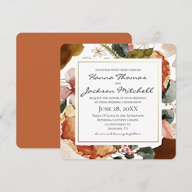 Invitation Automne Couleurs Chute Floral Mariage (Devant / Derrière)