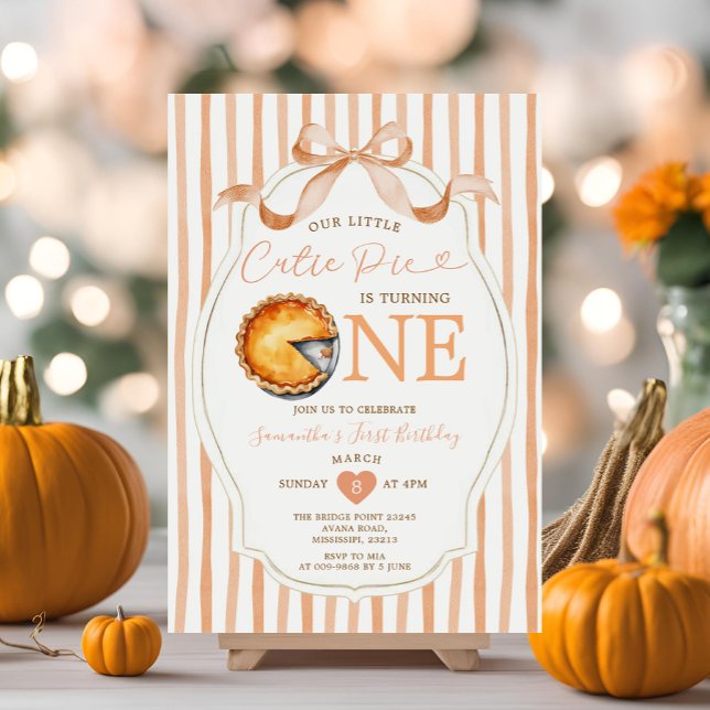 Invitation Automne Cutie Pie Bow Ribbon En vichy Anniversaire (Créateur téléchargé)
