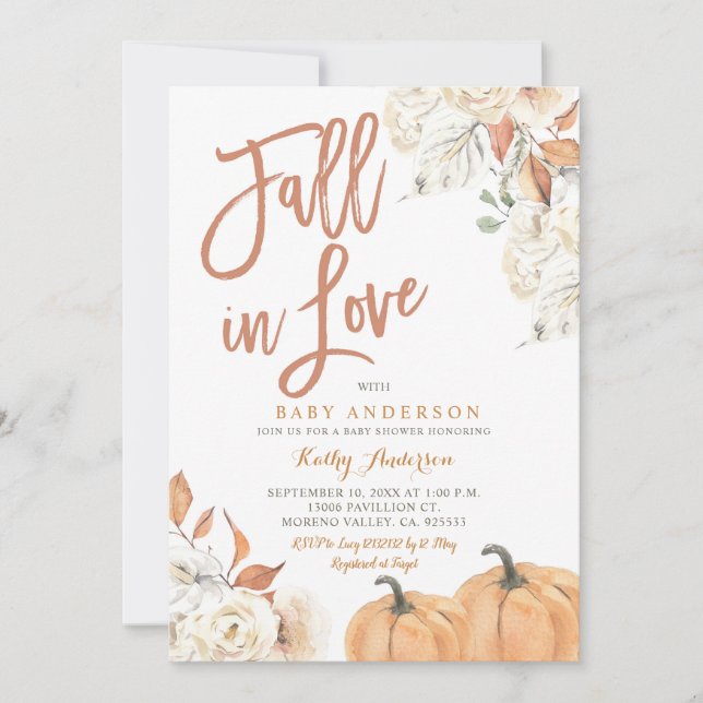 Invitation Automne dans Love Rustic Citrouille Baby shower (Devant)