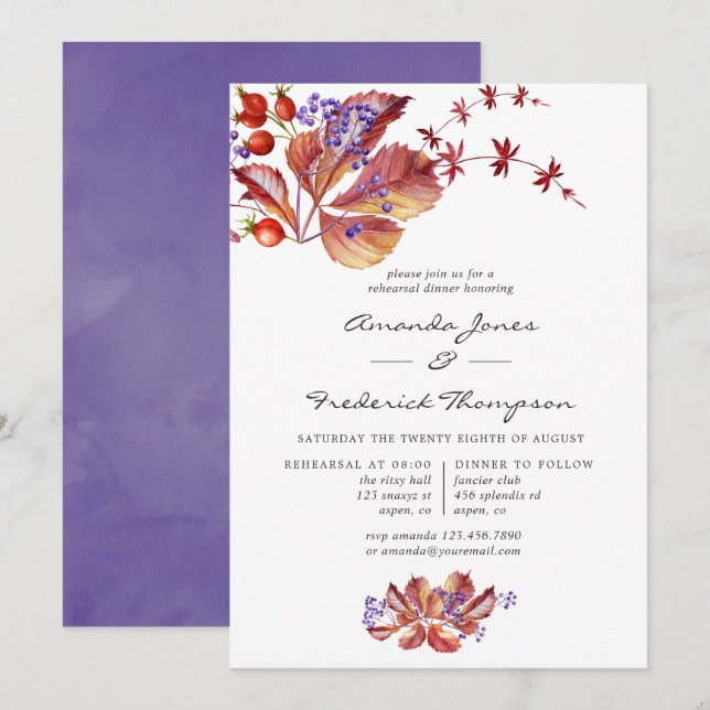 Invitation Automne - Dîner de répétition d'aquarelle d'automn (Devant / Derrière)