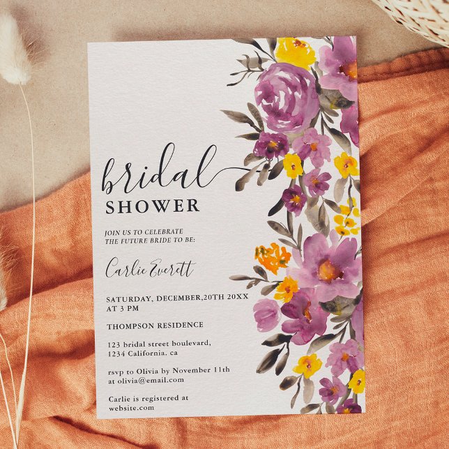 Invitation Automne Douche nuptiale fleurie violet hiver (Fall Winter purple floral bridal shower Invitation)