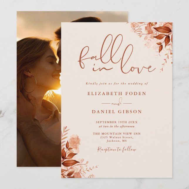 Invitation Automne en amour Rustique Floral Mariage photo (Devant / Derrière)