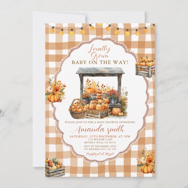 Invitation Automne En vichy Baby shower du marché à croissanc (Devant)