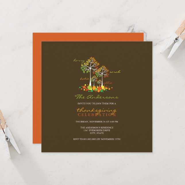 Invitation Automne Famille Arbres Thanksgiving Dîner (Devant/Arrière en situation)