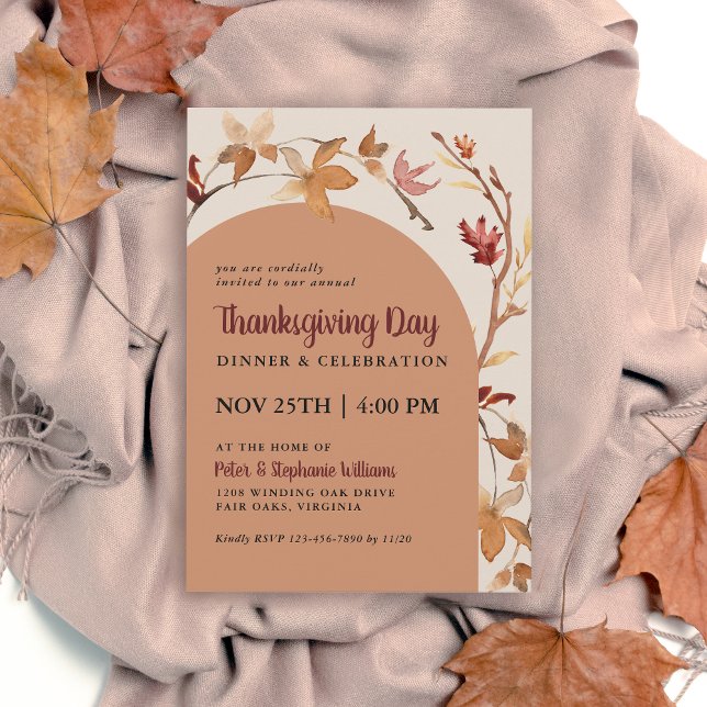 Invitation Automne Feuilles Arch Thanksgiving Dîner Célébrati (Available in printed and instant download formats for your convenience.
)