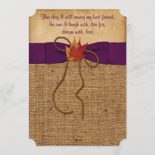 Invitation Automne Feuilles FAUX Burlap, Invite de mariage -