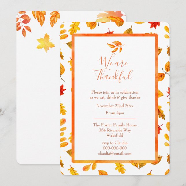 Invitation Automne Feuilles Russe Automne Thanksgiving Dîner (Devant / Derrière)