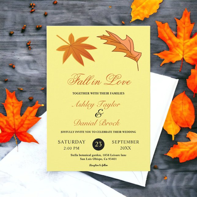 Invitation Automne Feuilles Rustique Jaune Automne Mariage Fl (Créateur téléchargé)
