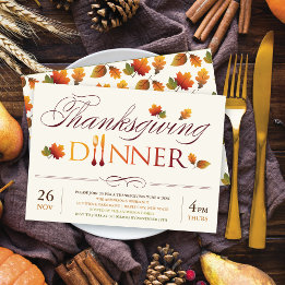 Invitation Automne Feuilles Thanksgiving Dîner Vin & Dine Par
