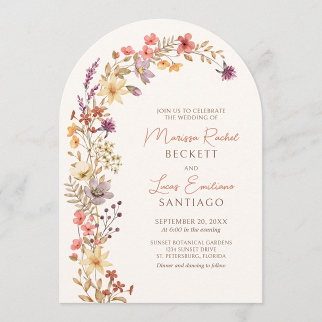 Invitation Automne Fleur sauvage Arc Mariage (Devant)