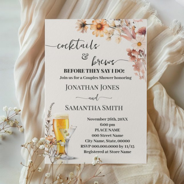 Invitation Automne Fleur sauvage Cocktails & Brews Couples Do (Créateur téléchargé)