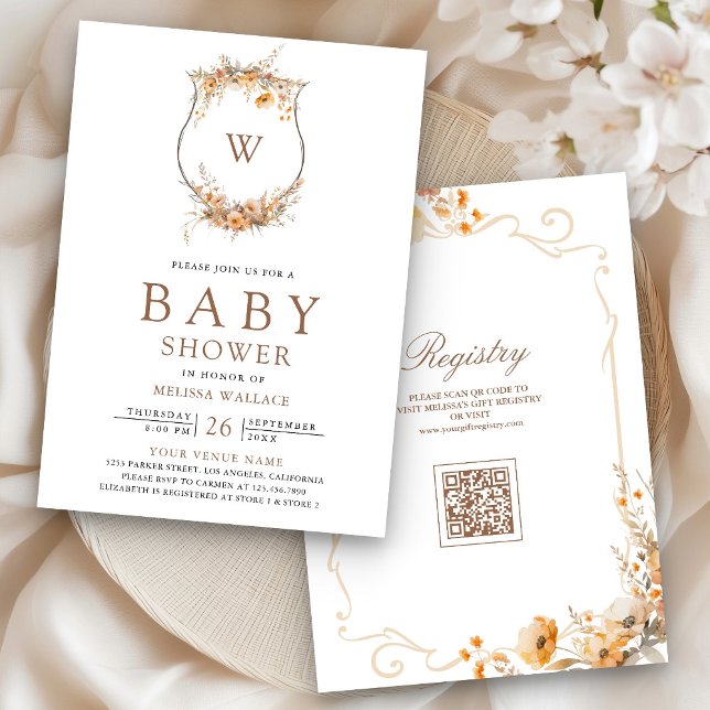 Invitation Automne Fleur sauvage Crest Crest QR Code Baby sho (Créateur téléchargé)