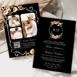 Invitation Automne Fleur sauvage Crest QR Code noir Mariage