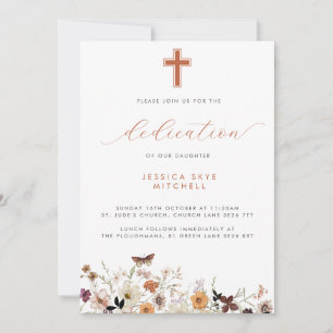 Invitation Automne Fleur sauvage Cross & Script Baby Dedicati