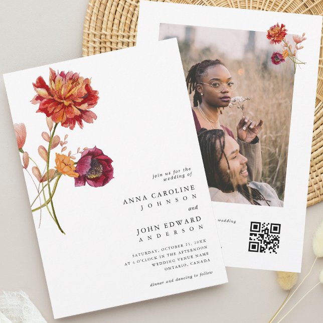 Invitation Automne Fleur sauvage Floral Photo & QR Code Maria (Créateur téléchargé)