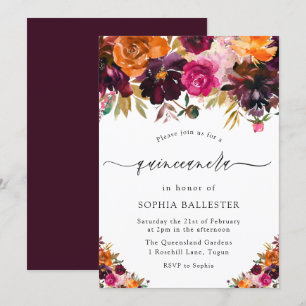 Invitation Automne Fleurs Bourgogne Automne Quinceanera