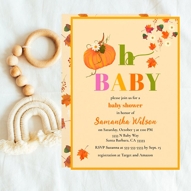 Invitation Automne Fleurs Citrouilles Fille Baby shower Invit (Fall Pumpkin Oh Baby Cute Autumn Baby Shower Invitations.)