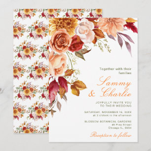 Invitation Automne Fleurs d'automne et Mariage de feuillage