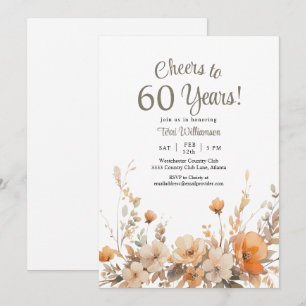 Invitation Automne Floral 60e anniversaire Cheers à 60 ans