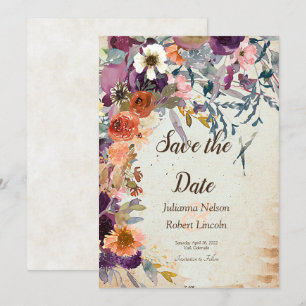 Invitation Automne floral aquarelle mixte enregistrer la date