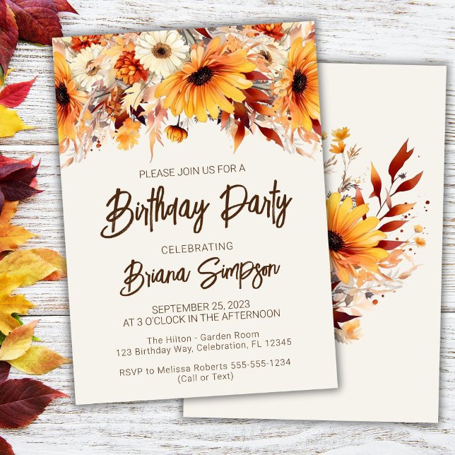 Invitation Automne Floral Beige fête d'anniversaire (Créateur téléchargé)