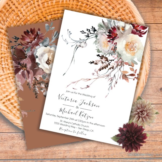 Invitation Automne Floral Boho Rustique Aquarelle Mariage (Créateur téléchargé)
