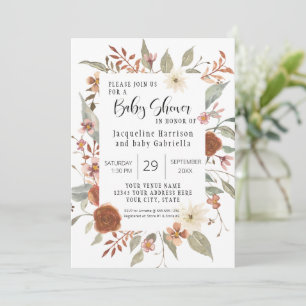 Invitation Automne Floral BOHO Script Girl Baby shower photo 