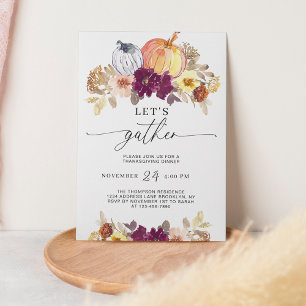 Invitation Automne Floral Citrouille Aquarelle Thanksgiving