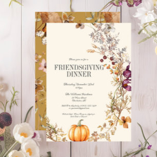 Invitation Automne Floral Citrouille Dîner d'Action d'Amabili