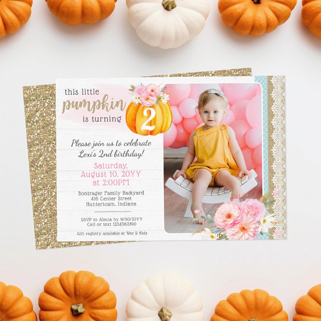 Invitation Automne Floral Citrouille fille's Custom Birthday  (Créateur téléchargé)