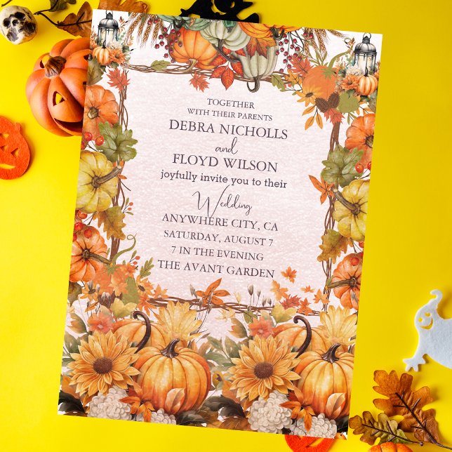 Invitation Automne Floral Citrouille Mariage Scrip (Créateur téléchargé)