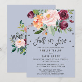 Invitation Automne Floral Dusty Bleu Chute En Amour Mariage
