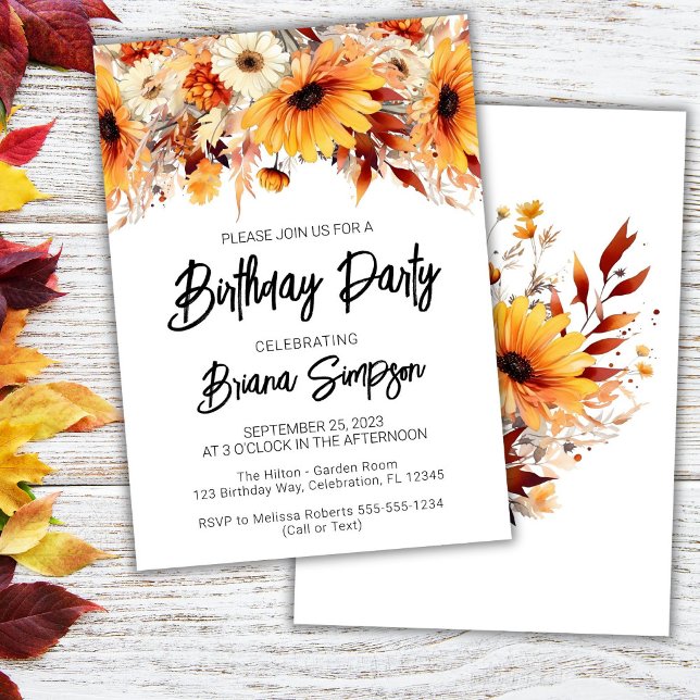 Invitation Automne Floral fête d'anniversaire (Créateur téléchargé)