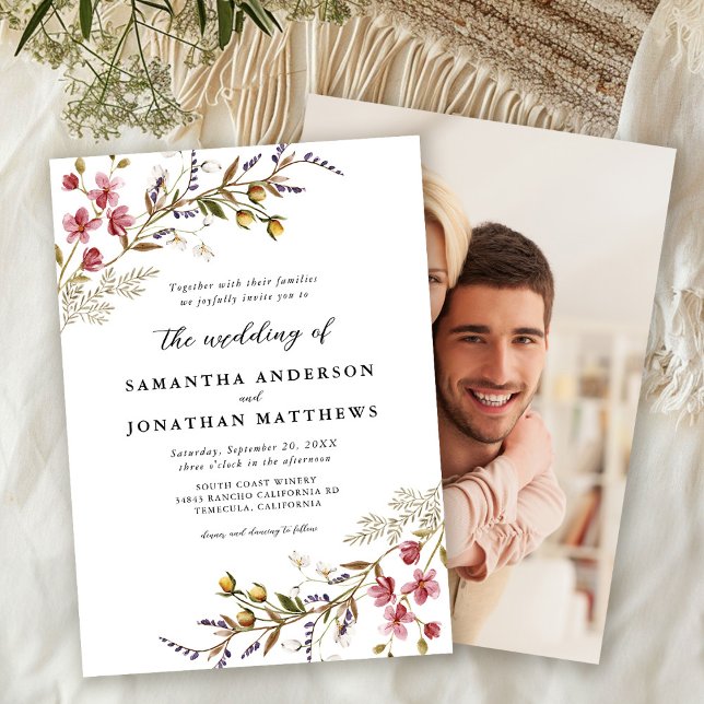 Invitation Automne Floral moderne Fleur sauvage Mariage photo (Créateur téléchargé)