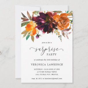 Invitation Automne Floral Orange Bourgogne Surprise Anniversa