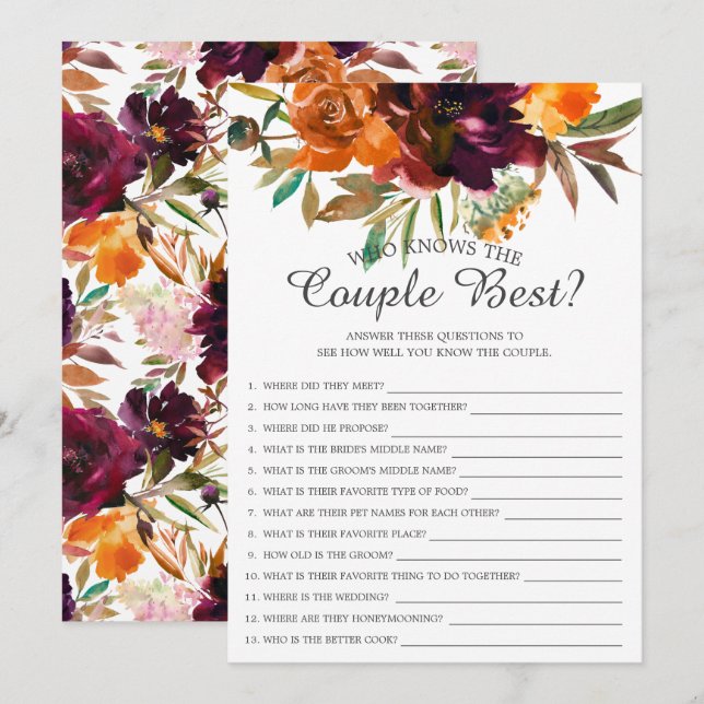 Invitation Automne Floral qui connaît le couple meilleur jeu  (Devant / Derrière)