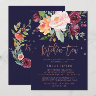 Invitation Automne Floral Rose Gold Wreath Retour Thé de cuis