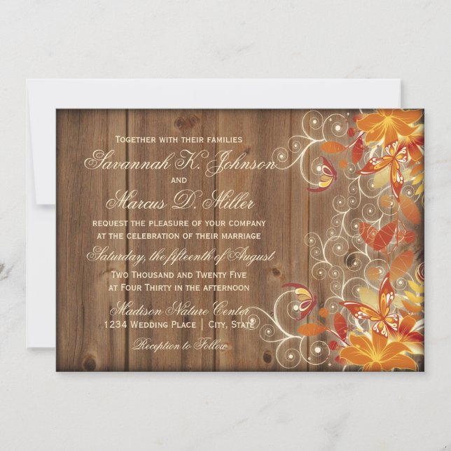 Invitation Automne Floral Rustique Bois Mariage de automne In (Devant)