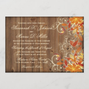 Invitation Automne Floral Rustique Bois Mariage de automne In