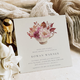 Invitation Automne Floral Teacup Automne Fête des mariées Thé