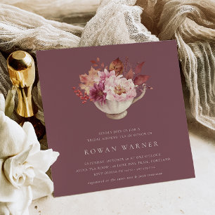 Invitation Automne Floral Teacup Automne Fête des mariées Thé